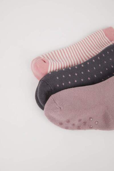 DeFacto Baby Girl Anti-Slip Sole 3-Piece Cotton Long Socks D2481A5Ns