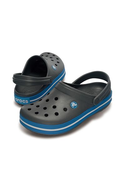 Crocs Ciemnoszare klapki unisex Crocband Edge w niebiesko-białe paski