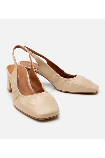 Hotiç Women's Leather Beige Open Back Heeled Shoes