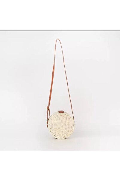 Jasmina yuvarlak deri saplı hasır çanta