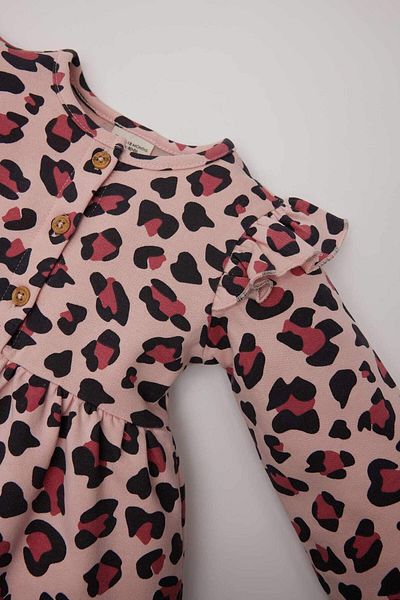 DeFacto Rochie cu mânecă lungă cu nasturi cu decolteu rotund cu imprimeu leopard pentru fetițe D7423A524WN