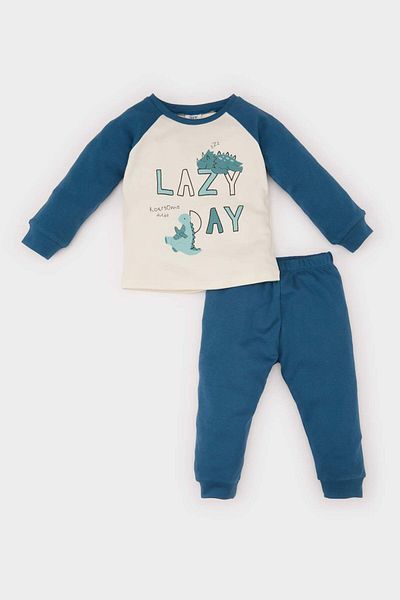 DeFacto Baby Boy Pajamas Set - Dinosaur Print, Long Sleeve, Top Elastic Waist, Long Bottom D7150A524Wn