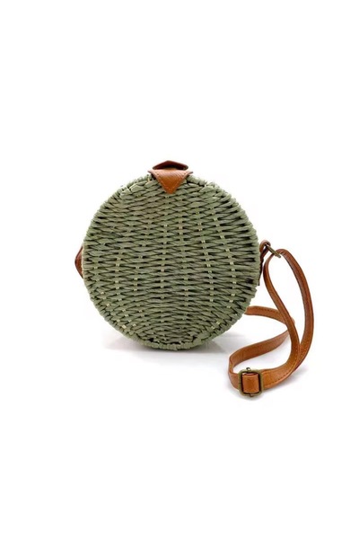 Jasmina yuvarlak deri saplı hasır çanta