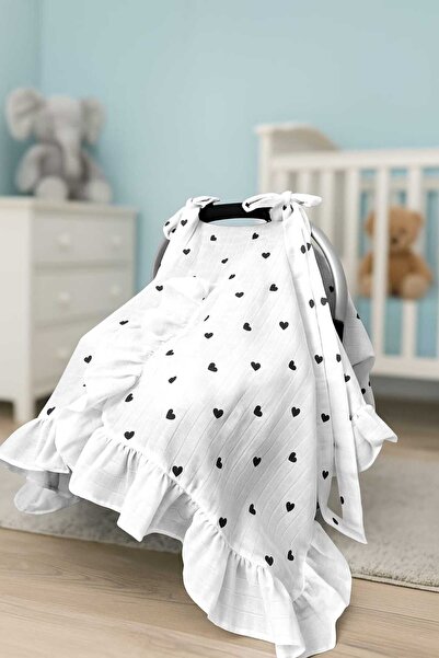 minoshes %100 Pamuklu Müslin Siyah Kalpli Puset Örtüsü