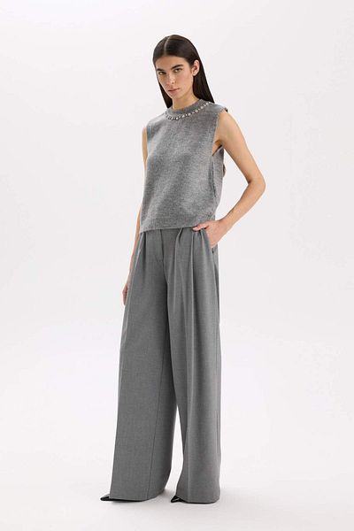 DeFacto Pantaloni de iarnă cu picioare largi, cu buzunare, talie înaltă, picioare largi, lungi, lungime E2772AX24WN