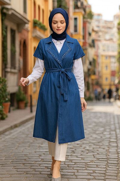 Neva Style سترة حجاب مطرزة باللون الأزرق الداكن 6572l