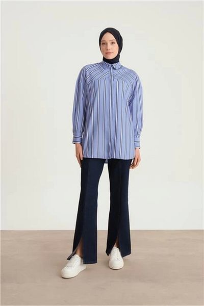 Armine Cămașă oversize cu dungi 24Y3505 Albastru