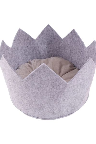 VİVA Pat pentru pisici sau câini mici – model coroană, 36x24 cm, gri deschis, cu perne incluse