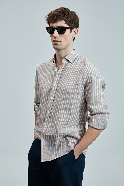 Lufian 111010632 Ανδρικό λινό βαμβακερό πουκάμισο Alfred Ανδρικό πουκάμισο με κανονική εφαρμογή ΜΠΕΖ