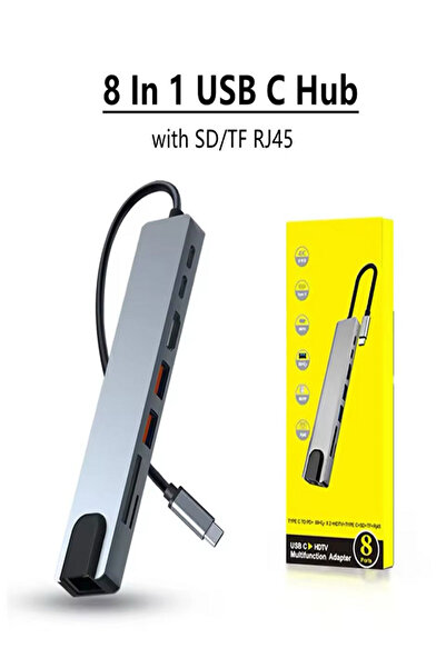evotech Type C 8 Port Adaptör 4k Hdmı - Usb 3.0 - Type-c Kart Okuyucu - Gigabit Eternet
