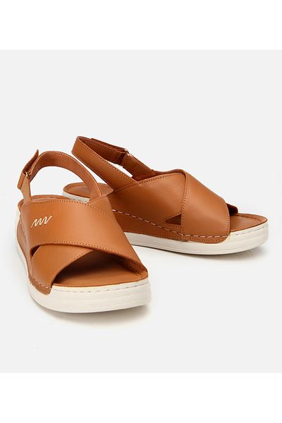 Hotiç Women's Leather Tan Adjustable Comfort Sandals