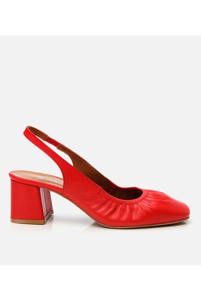 Hotiç Women's Leather Red Open Back Heeled Shoes