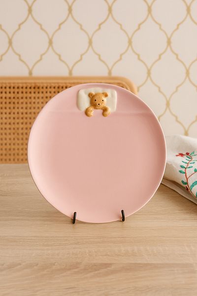 Anadolu Saray 1 Pc 19cm Ceramic Lying Bear Shaped Design Handmade Pastry Plate Dessert Breakfast Pastry Plate