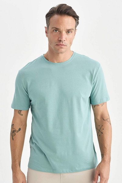 DeFacto 100% бавовна New Regular Fit Велосипедний комір Basic Прямий короткий рукав Футболка E1091AXNS