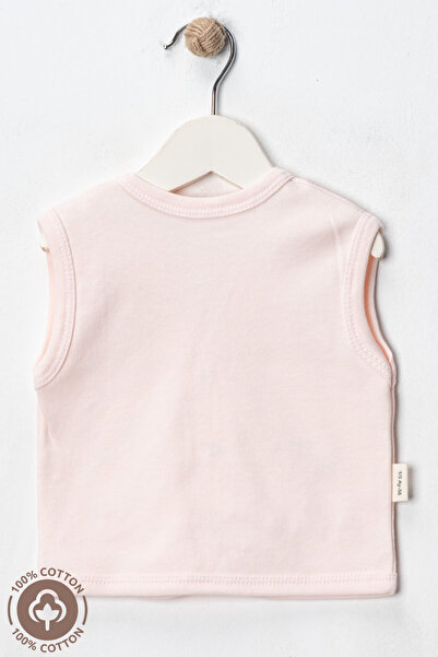 Miniel Baby Girl Teddy Bear Embroidered Organic Cotton 3-6-9 Months 2-Piece Combed Baby Vest - Salmon