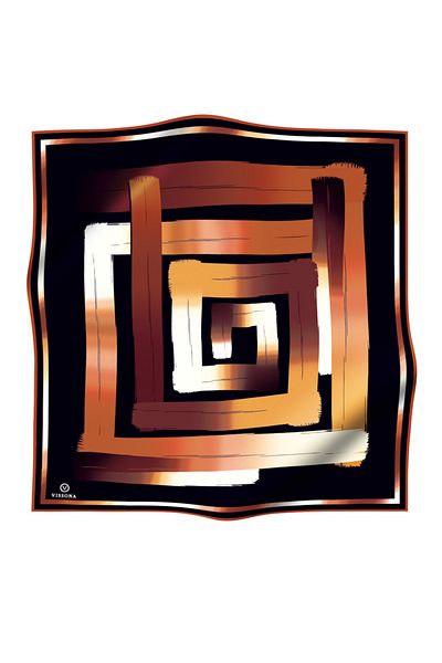 Vissona 100% Twill Silk Geometric Brush Stroke Patterned Black - Tan Colored 90X90 Scarf Sewing Shape: Hand Sewing