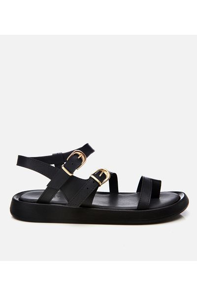 Hotiç Women's Black Yaya Flat Sandals with Adjustable Belt