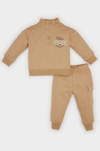 DeFacto 2-teiliges Set für Babys, bedrucktes Sweatshirt mit halbem Reißverschluss und elastischem Bund unten D7683A524WN