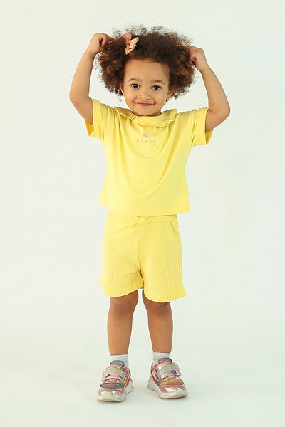 Harika KIDS Κοριτσίστικο γιακά Be Happy εμπριμέ σορτς διπλό σετ