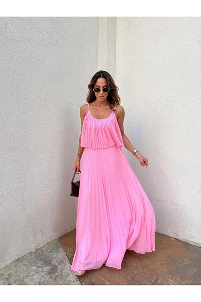 Maldia Shop Women's Pleated Chiffon Pink Dress