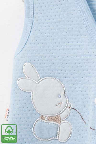 Miniel Baby Boy Rabbit Embroidered Organic Cotton 3-6-9 Months 2-Piece Quilted Baby Vest - Blue