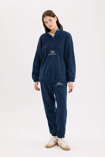 DeFacto Standard-Passform, Schnürung an der Taille, elastische Beintasche, bedruckte lange Fleece-Jogginghose Y2650AZ24WN