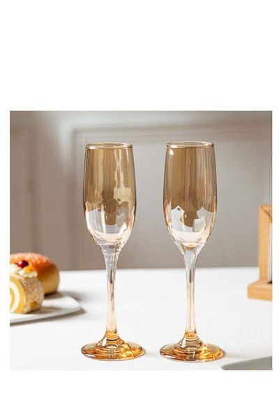BLUE CORAL 6 Pcs Glasses Champagne Glasses Elegant Designed Hand Blown Lead Free Cups 200ml