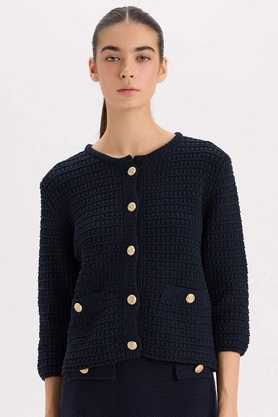 DeFacto Cardigan de tricotaj cu nasturi texturat cu decolteu rotund D3304AX24WN