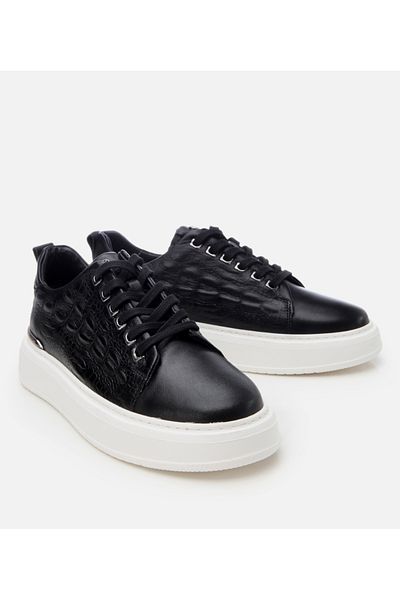Hotiç Men's Leather Black Ultra Light Sole Sports Shoes