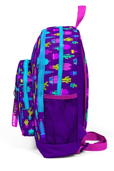 Coral High Rucsac de școală cu model cactus roz violet 23108