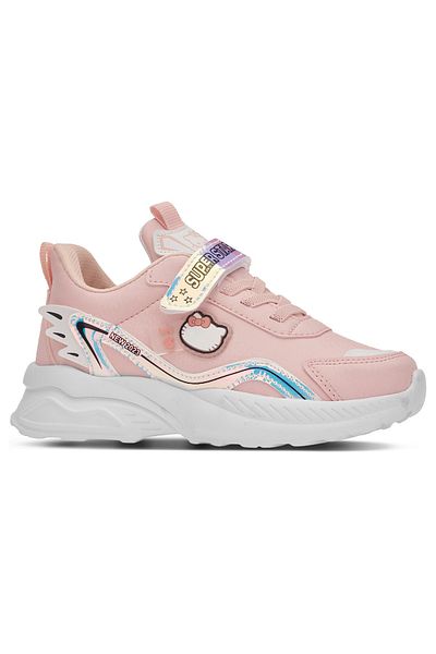 Nstil Daily Girls Powder White Sneaker Rubber Laced Hologram Velcro Lightweight Hello Kitty Shoes 1907