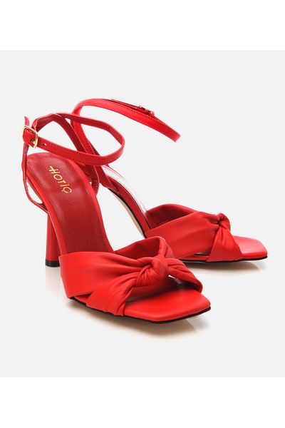 Hotiç Women's Leather Red Belted Heeled Sandals