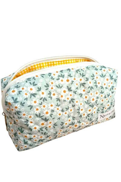 nartella Daisy Patterned Quilted Large Volume Makeup and Cosmetic Bag – Cotton Blossom Series