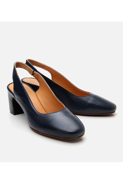 Hotiç Pantofi de damă din piele bleumarin confortabili cu toc gros