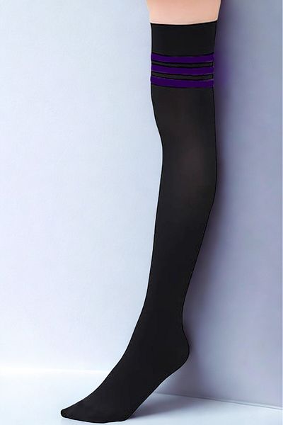 KARDEŞLER ÇORAP Purple Striped Black Knee High Cotton Socks