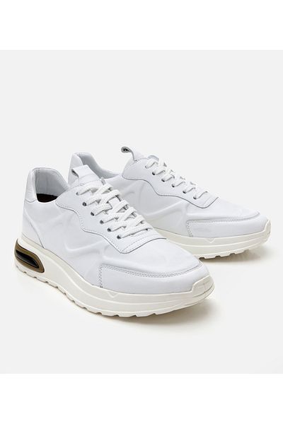 Hotiç Men's Leather White Thick Sole Sports Shoes