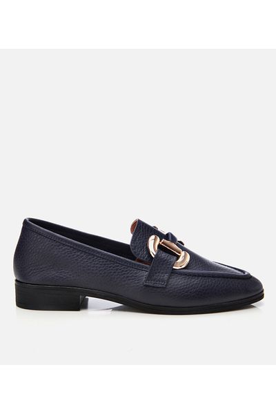 Hotiç Loafer casual de damă din piele albastru bleumarin cu cataramă