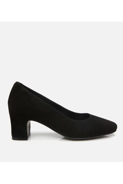 Hotiç Women's Suede Leather Black Comfortable Thick Heeled Shoes