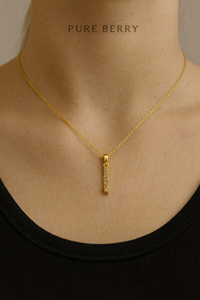 PURE BERRY قلادة من الفولاذ بحرف I من الذهب مع حجر الزركون