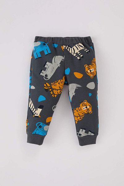 DeFacto Baby Boy 2-Piece Set Crew Neck Animal Pattern Sweatshirt Elastic Waist Bottom D5897A524Wn