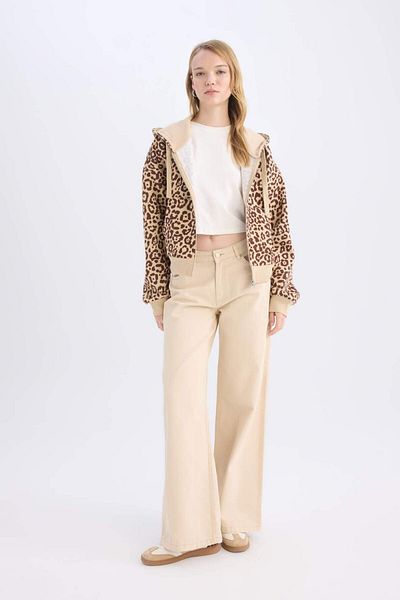 DeFacto Hanorac cu imprimeu leopard - Cool Loose Fit cu glugă și fermoar E0780AX24WN