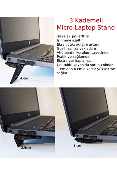 3dfabrick 3 kademeli Mini Ergonomik Laptop Macbook Notebook Stand 2 Adet siyah