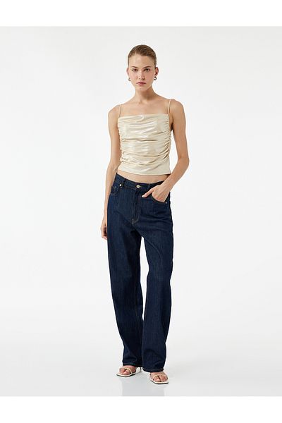 Koton Drape Detailed Slim Fit Glitter Thread Strap Blouse