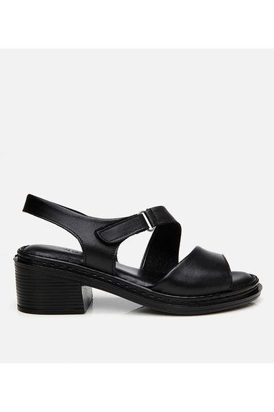 Hotiç Women's Leather Black Adjustable Comfortable Heeled Sandals