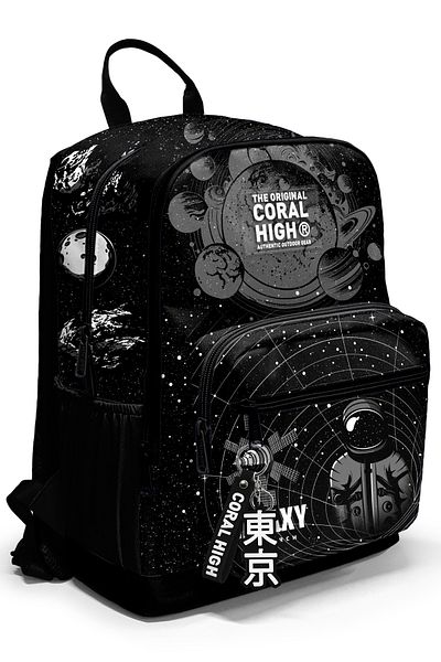 Coral High Black Galaxy Patterned Four Compartment School Backpack 23644