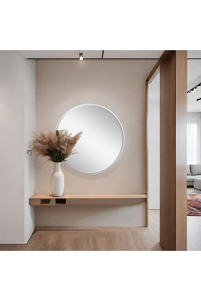 Al Saada Home Shatterproof Circular Wall Mirror - Silver Frame 80×80 cm