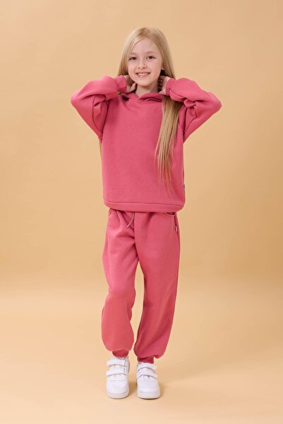 Perendi بدلة أطفال للجنسين بأكمام راجلان وقلنسوة مع صوف داخلي باللون Dusty Rose