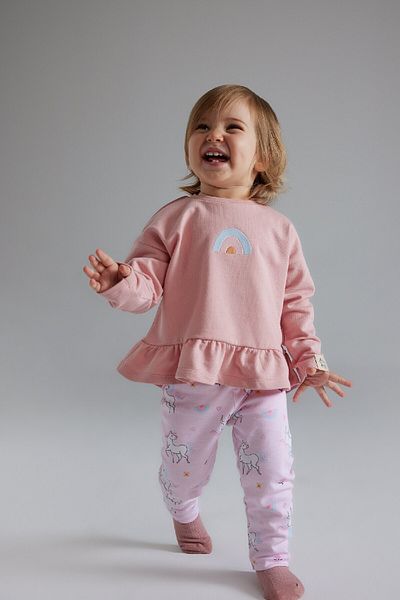 DeFacto 2-teiliges Set für Babys, Mädchen, Rundhals-Sweatshirt, Einhorn-Aufdruck, elastischer Bund unten D8699A525SP