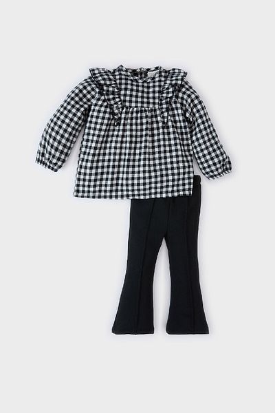 DeFacto 2-teiliges Set für Babys, Mädchen, karierte Langarmbluse, spanische Leggings D7259A524WN