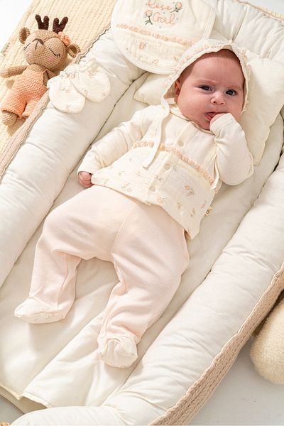 Bubbles Rose Girl 100% Organic Cotton Baby Girl 5-Piece Hospital Exit Set